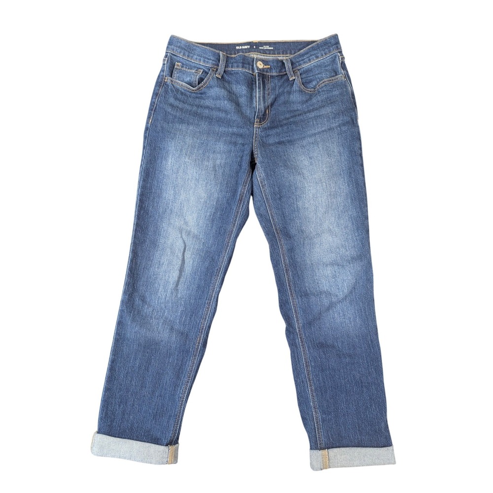 Old Navy Wow Boyfriend Jeans Womens 6 Blue Mid Rise Relaxed Stretch Denim